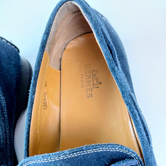 hermes blue suede leather driving loafers