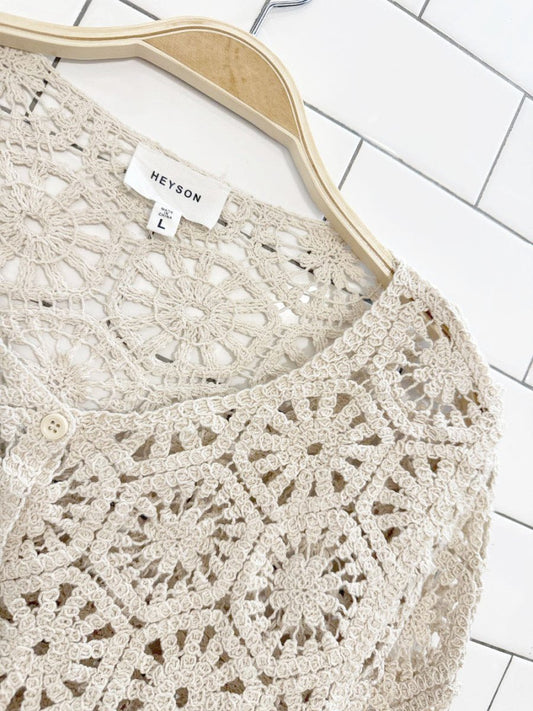heyson crochet knit full button cardigan - good market thrift store