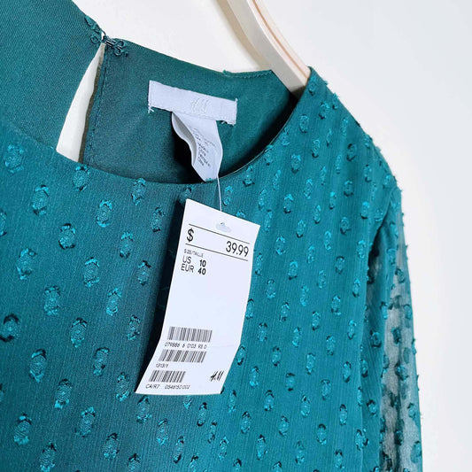 nwt h&m green flounce ruffle sleeve chiffon holiday dress - size 10