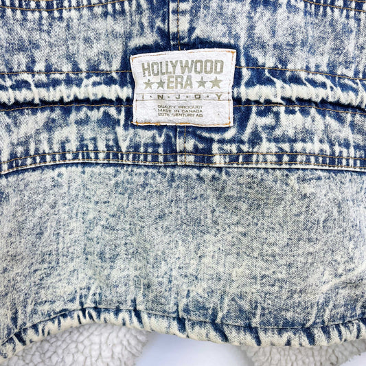 vintage 90s hollywood sherpa lined acid wash denim toggle jacket