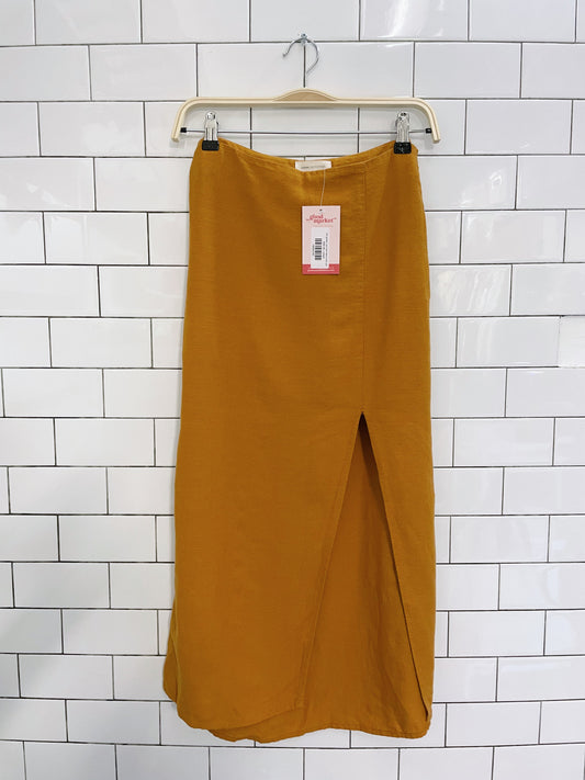 UO golden rod linen-blend midi skirt