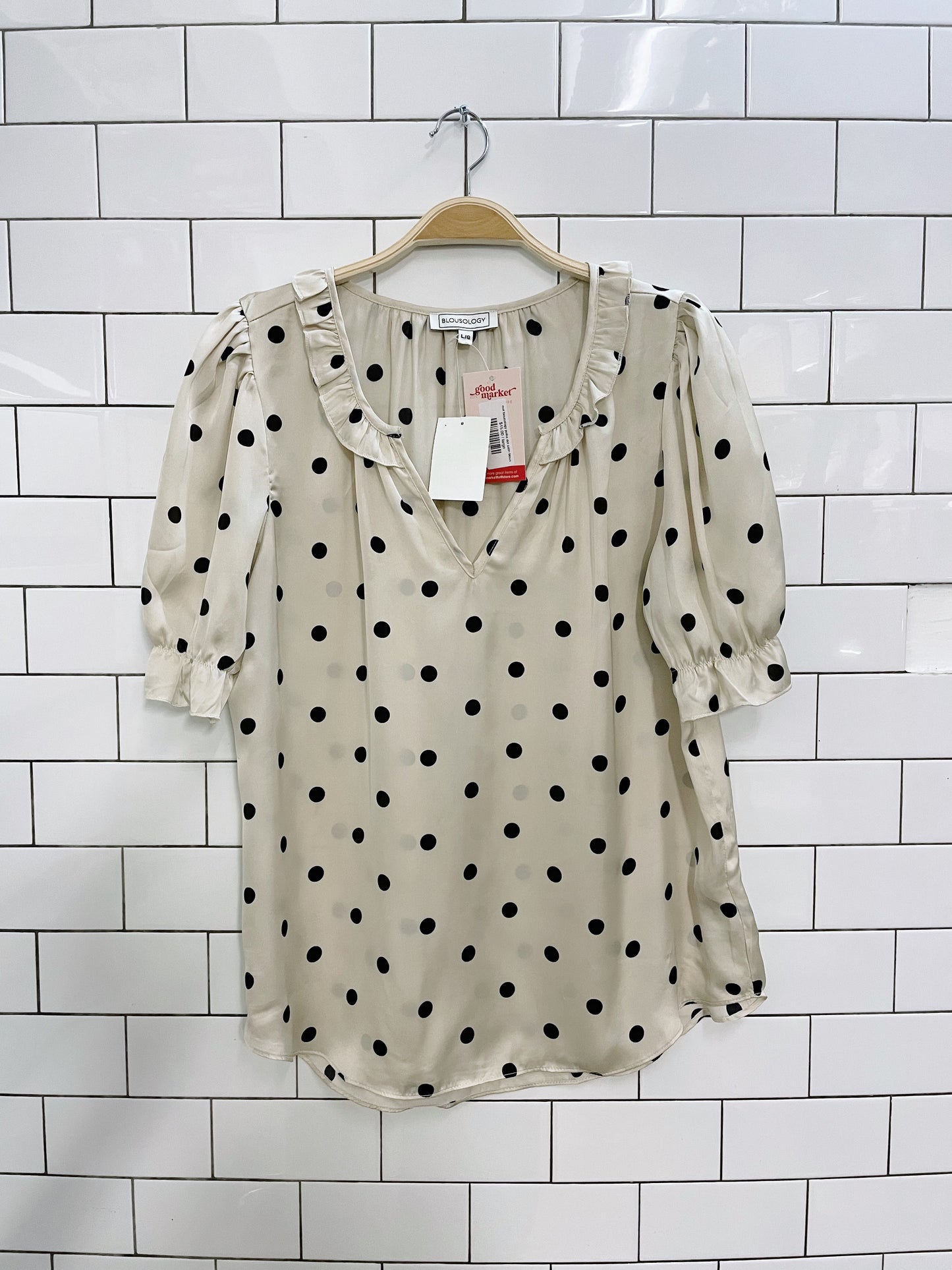 nwt blousology polka dot satin blouse