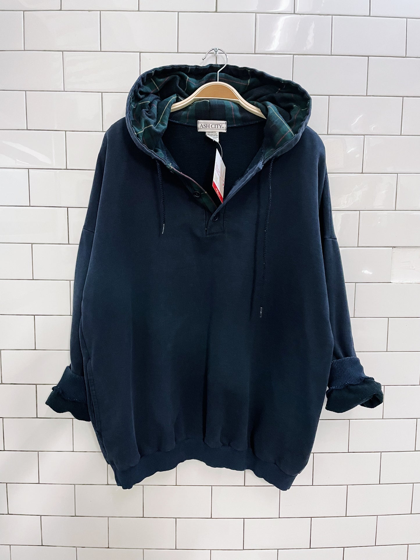 vintage ash city flannel 1/4 button hoodie