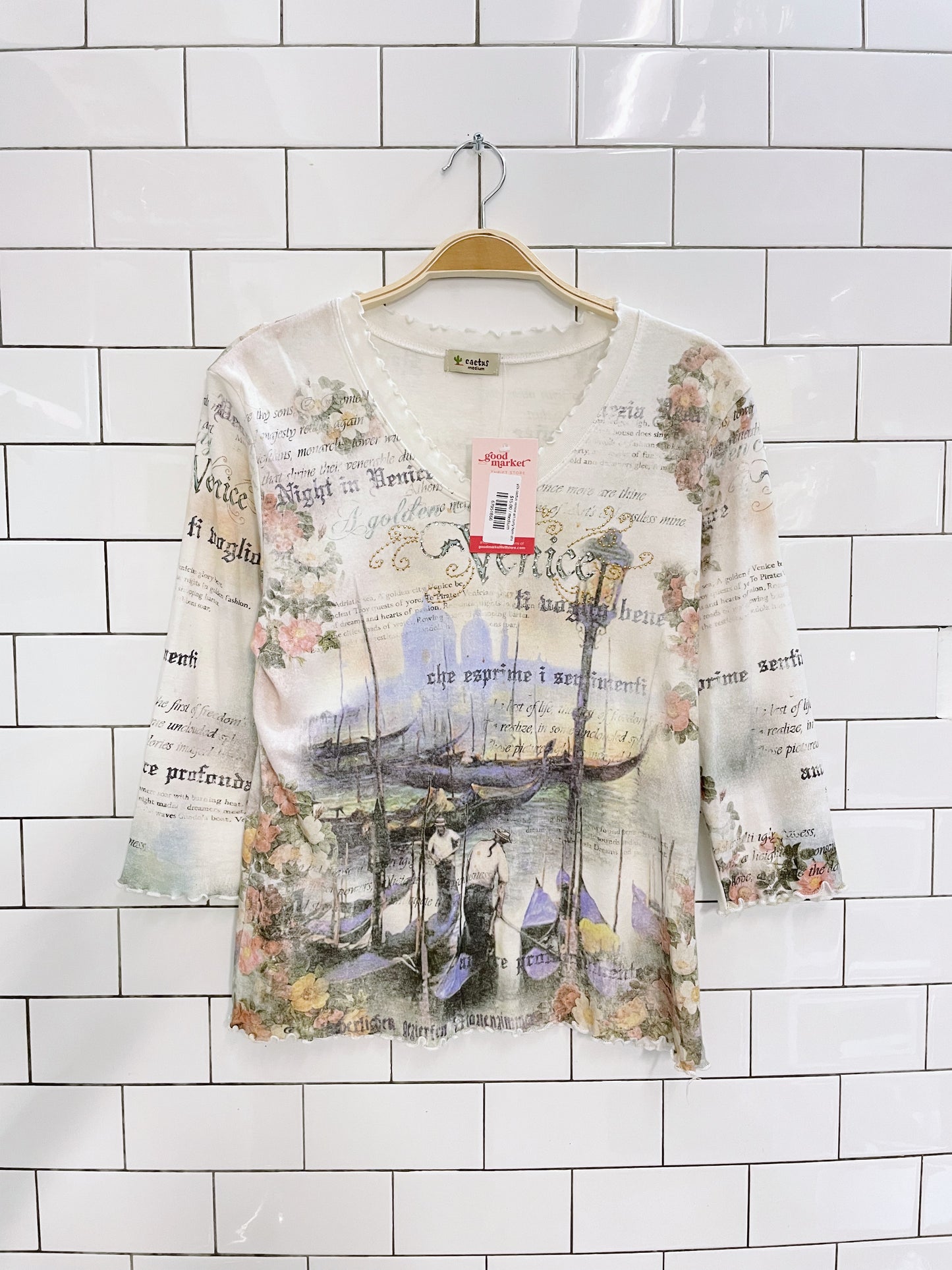 y2k cactus venice art curly hem shirt