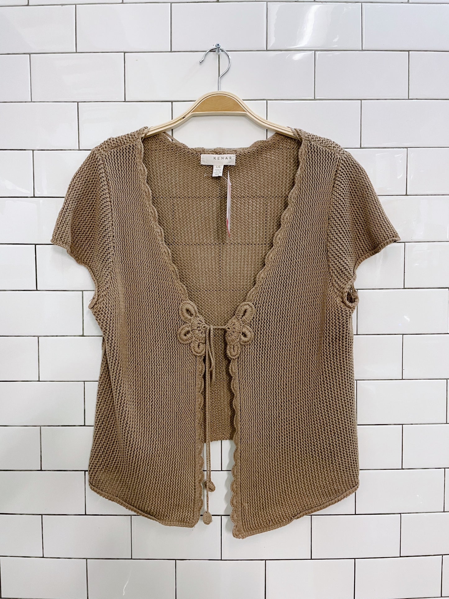 vintage kenar tie front crochet cardi top