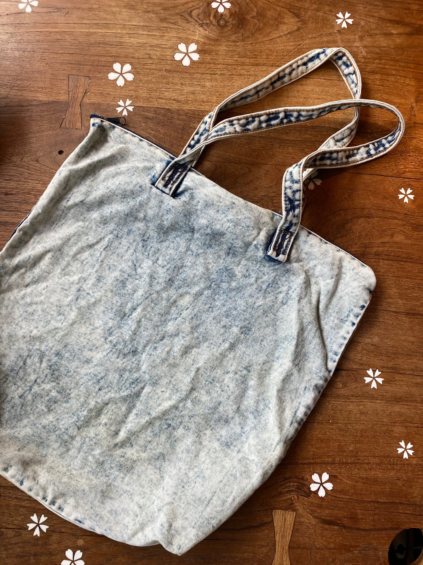 vintage acid wash denim tote bag