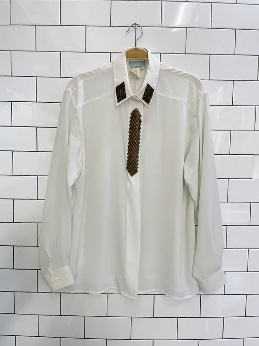 vintage como gold beaded tuxedo blouse