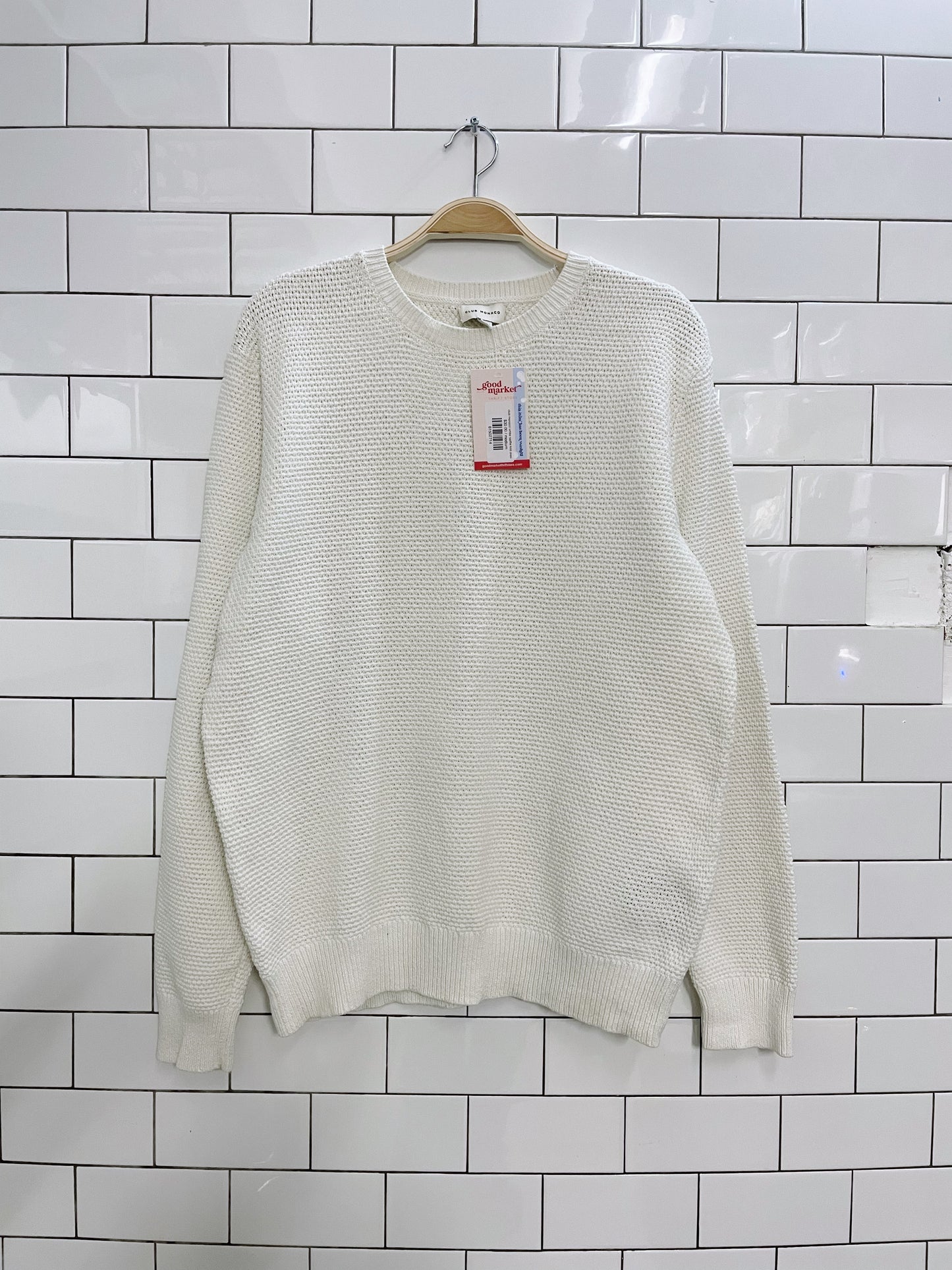 club monaco white waffle knit crew