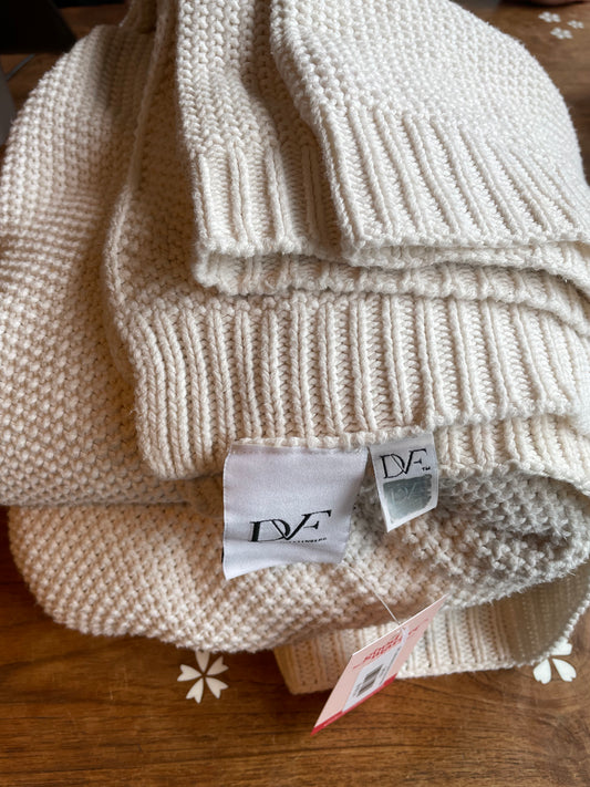 DVF cotton-blend neutral home knit blanket