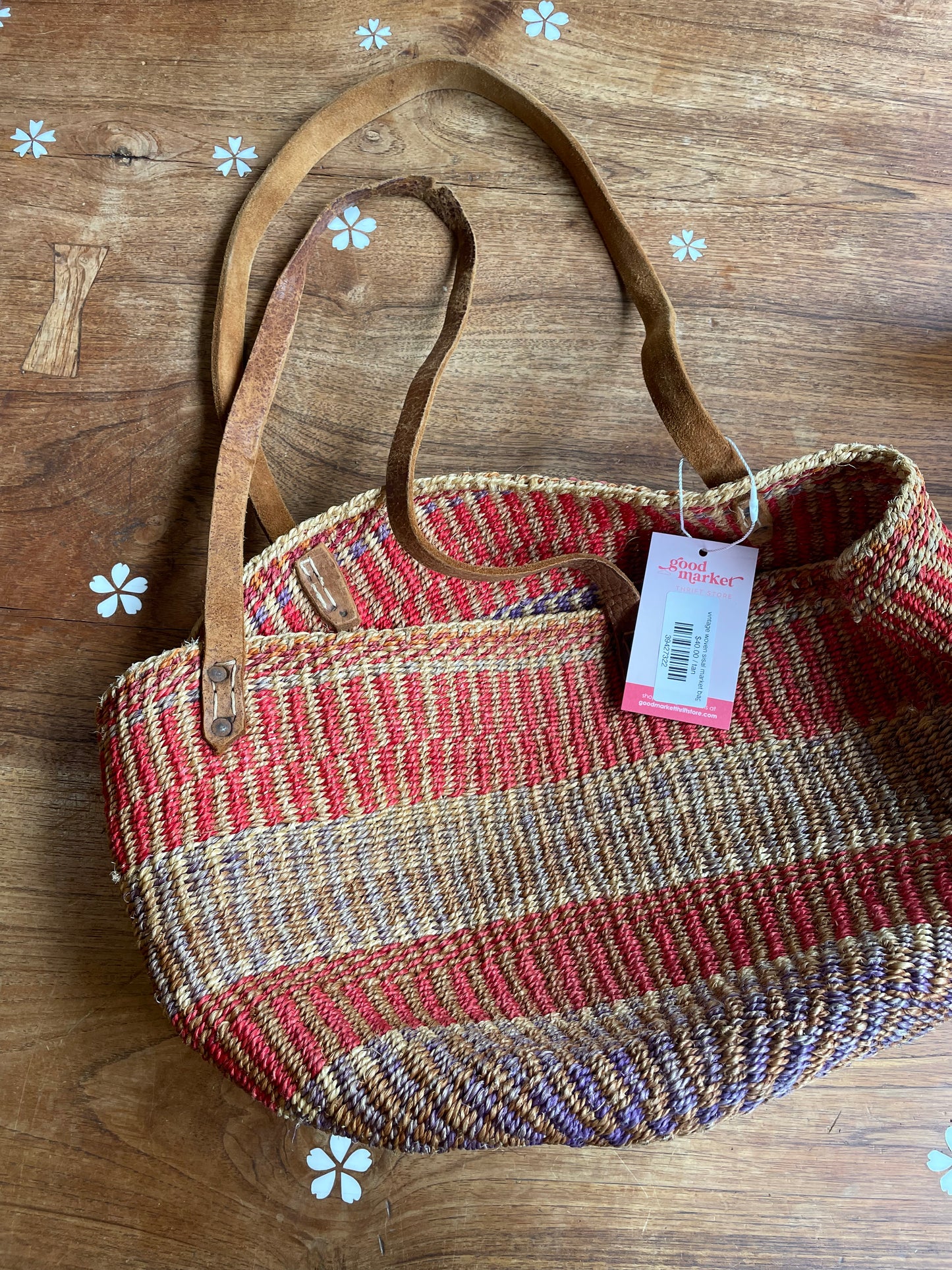 vintage woven sisal market bag