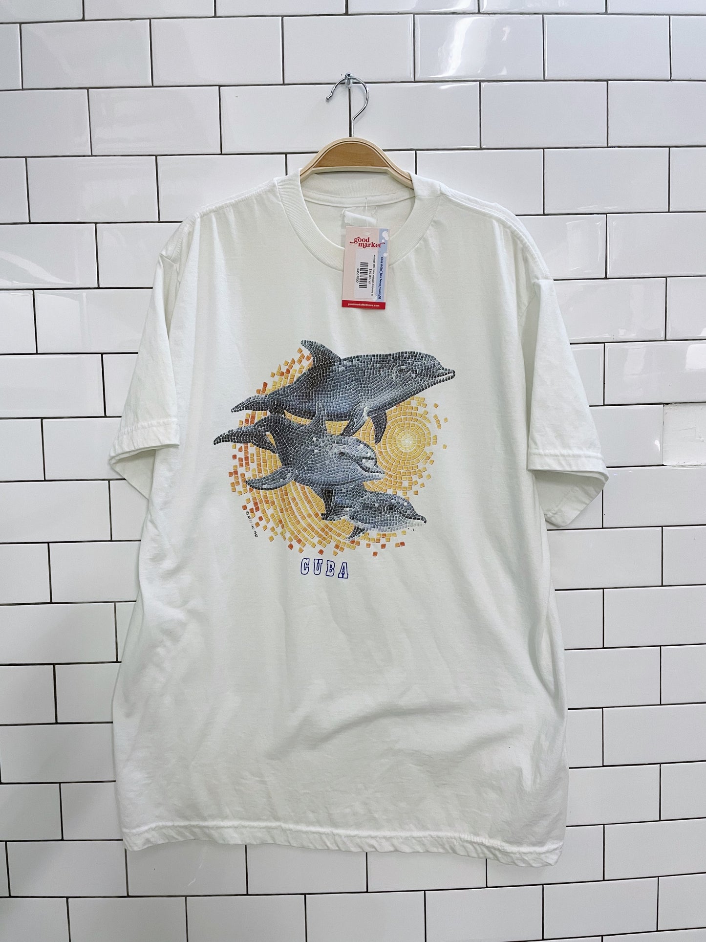 vintage 90s cuba mosaic dolphins tee
