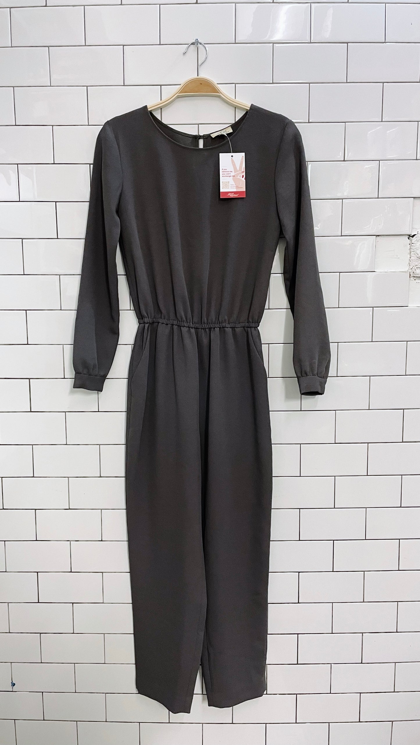 wilfred grey long sleeve open back jumpsuit