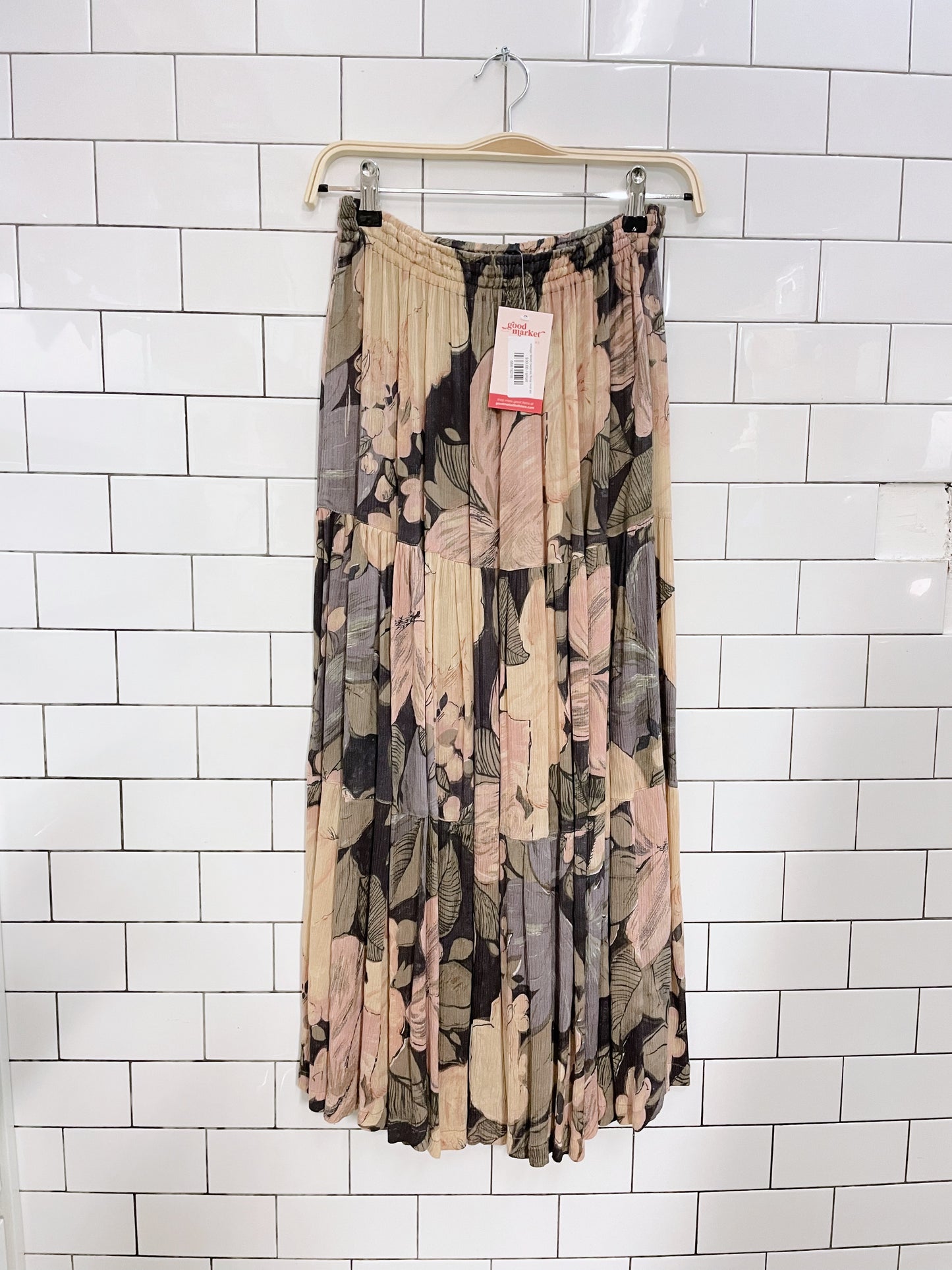 vintage tiered neutrals floral midi skirt