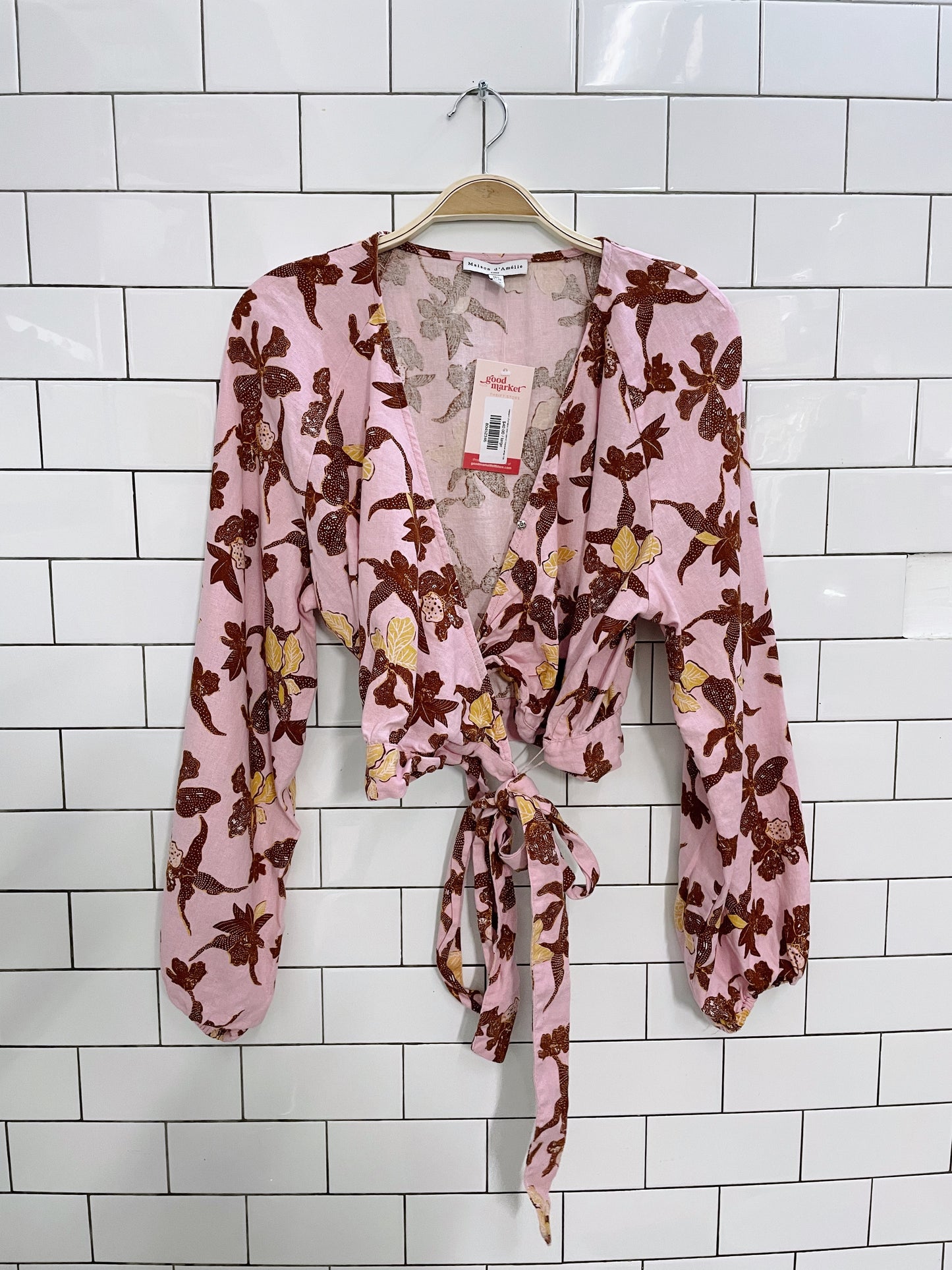 maison d'amélie linen blend tropical wrap top