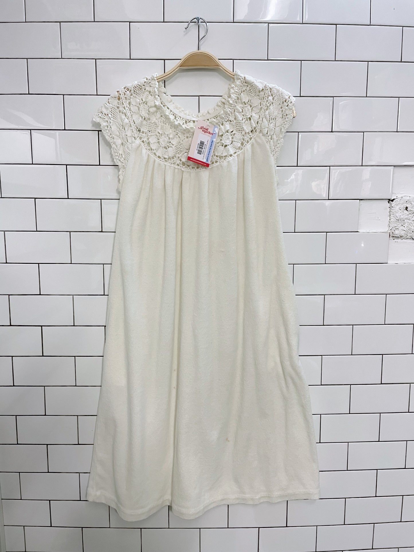 vintage 70s miss elaine crochet yoke towel dress