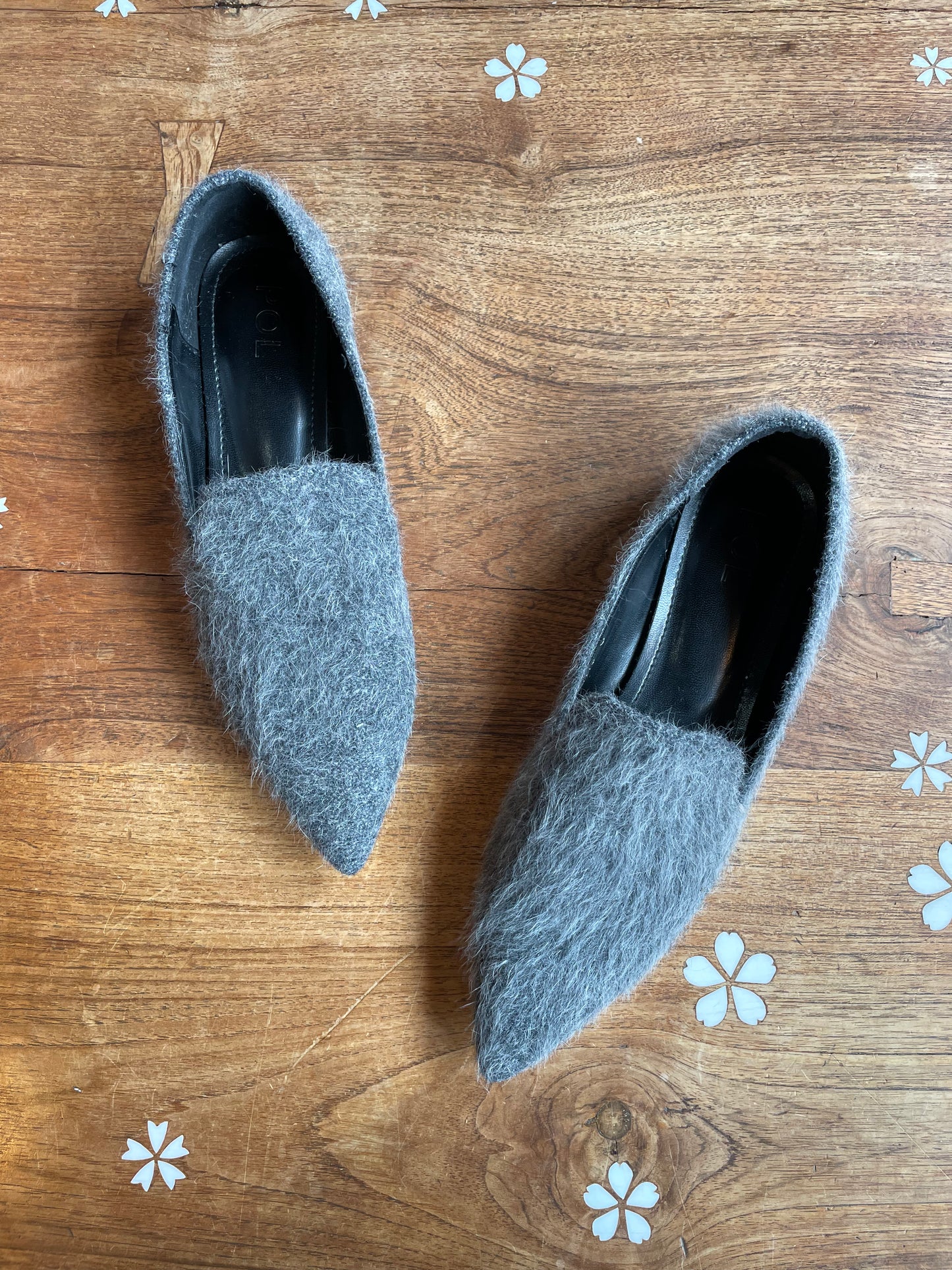 POL fuzzy pointed toe flats