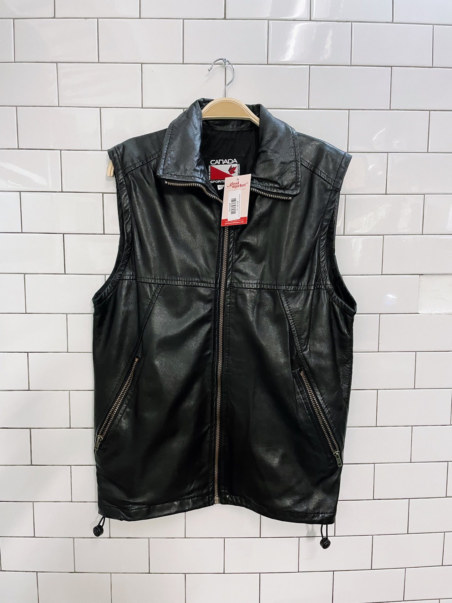 canada sportswear soft leather zip moto vest