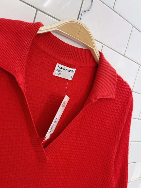 frank and oak red textured knit ss polo
