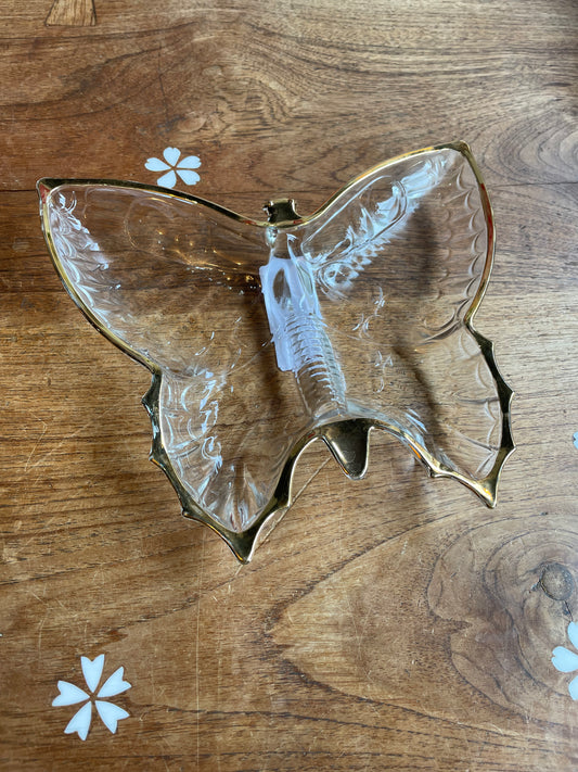 vintage gold trim glass butterfly catch-all dish