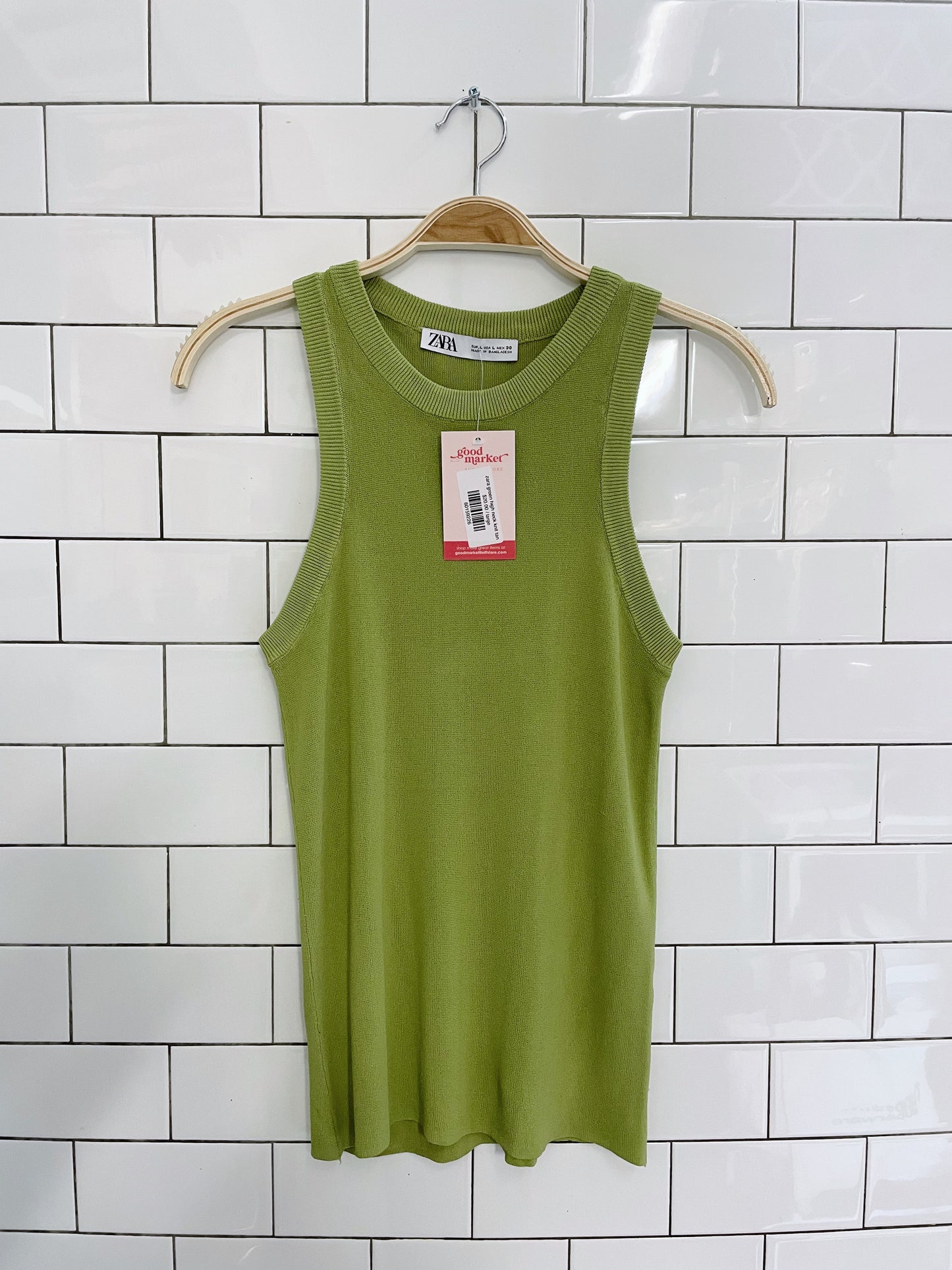 zara green high neck knit tank