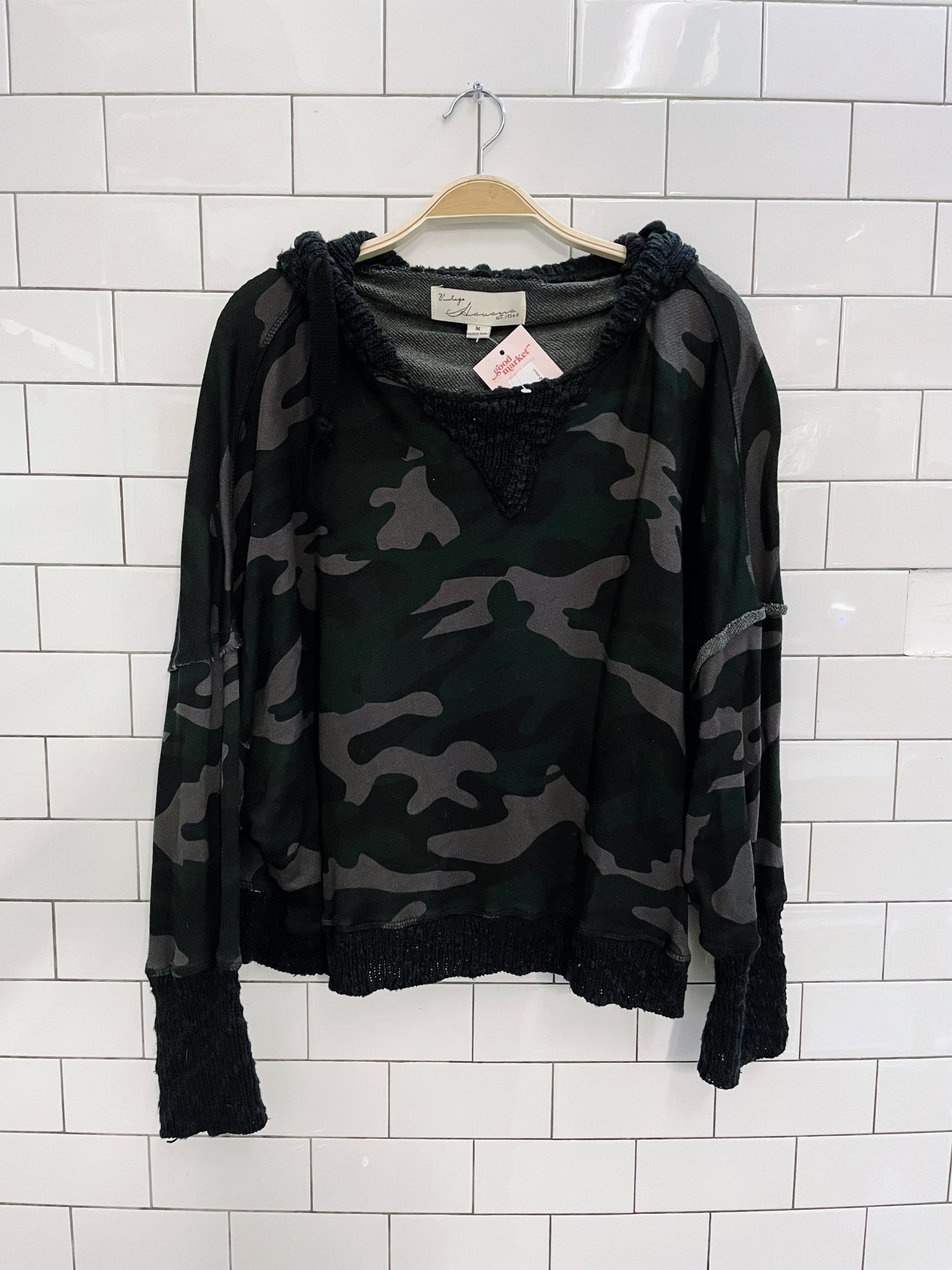 vintage havana knit trim boxy camo hoodie