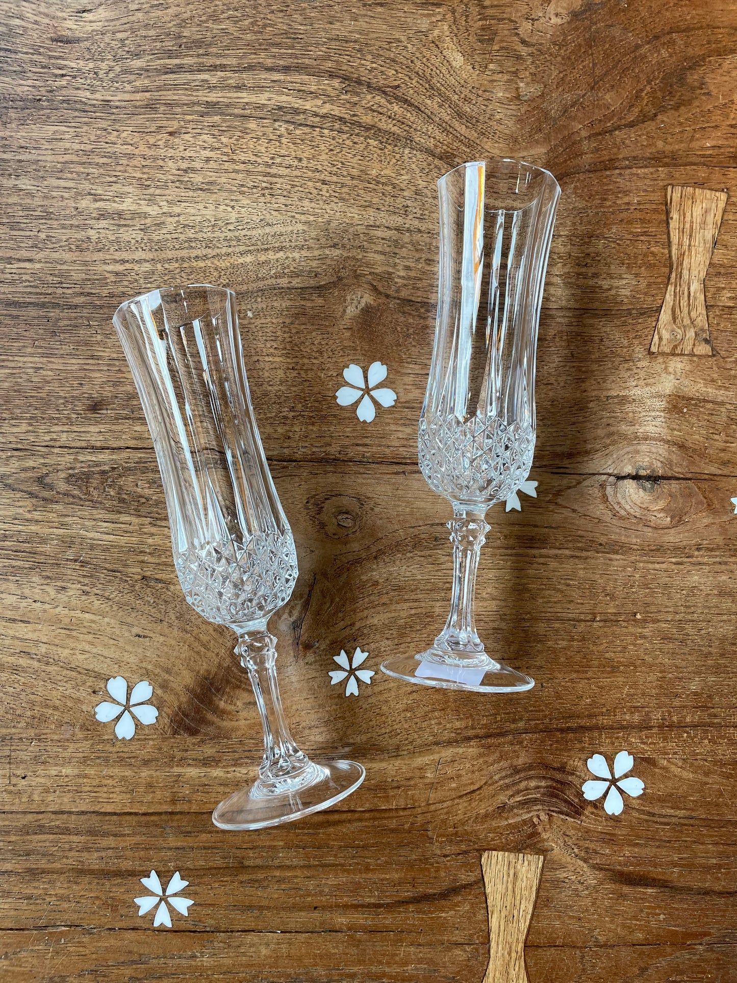 x2 vintage heavy crystal champagne glasses