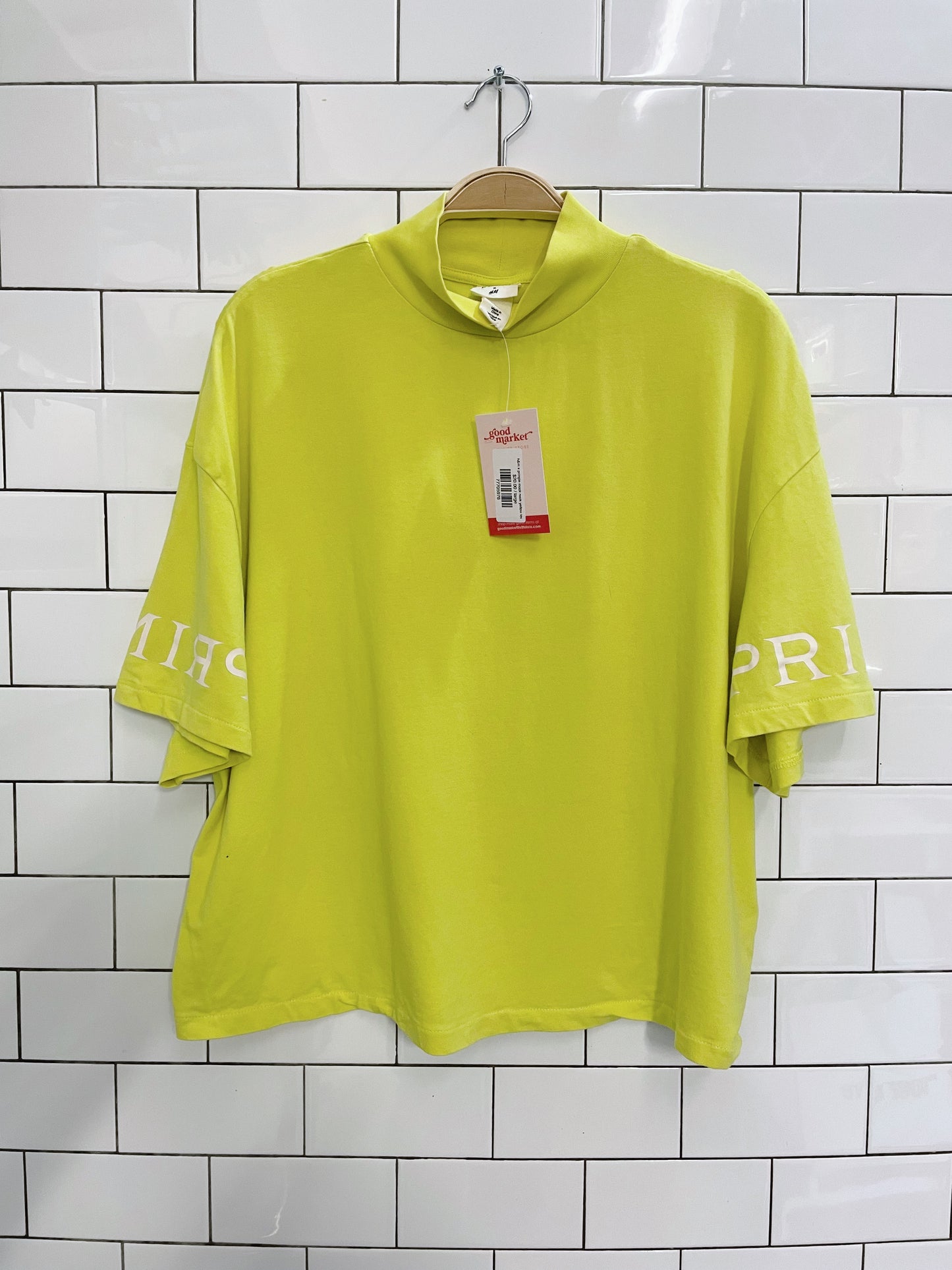 h&m x pringle mock neck yellow tee