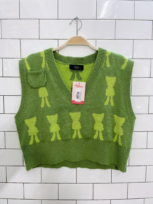 chuu teddy bows knit crop vest