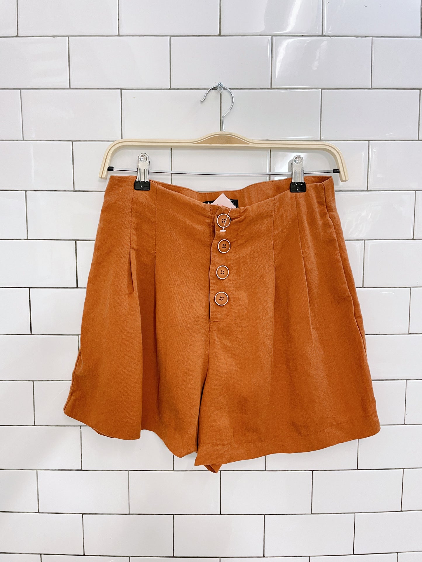 zara high rise pleated button fly shorts