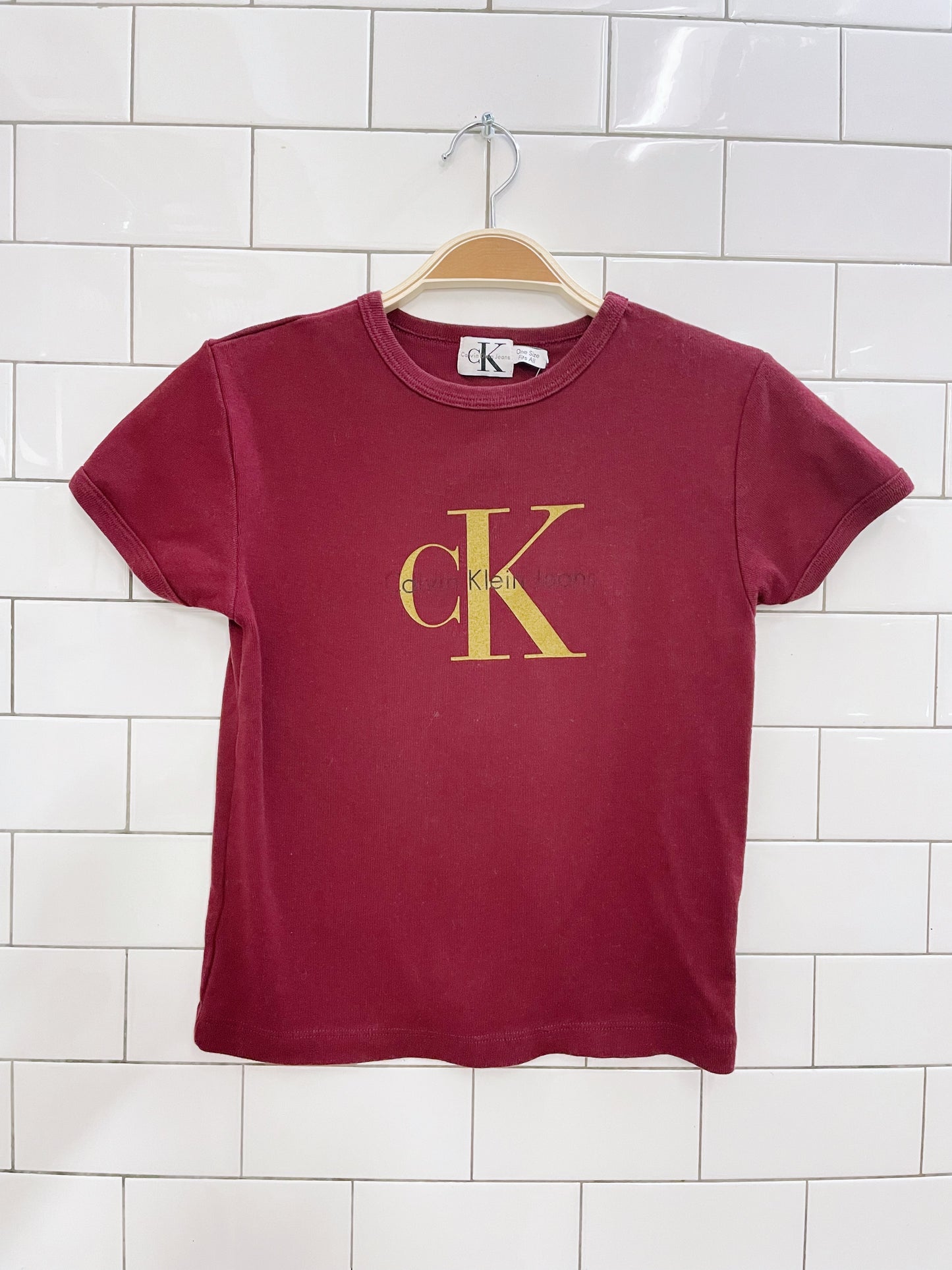vintage 90s calvin klein logo baby rib tee