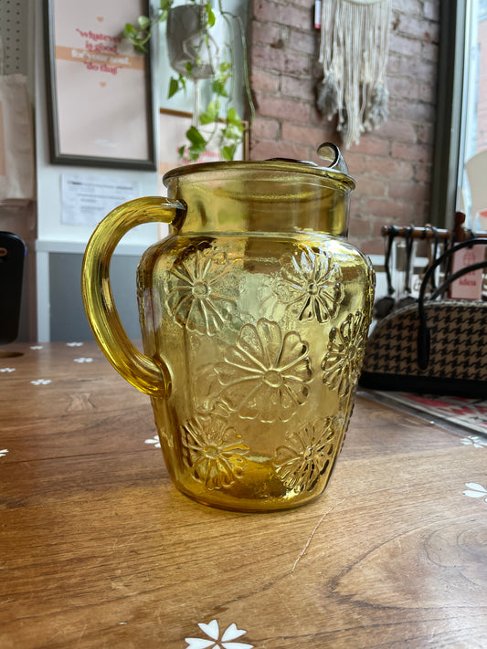 vintage floral amber juice pitcher