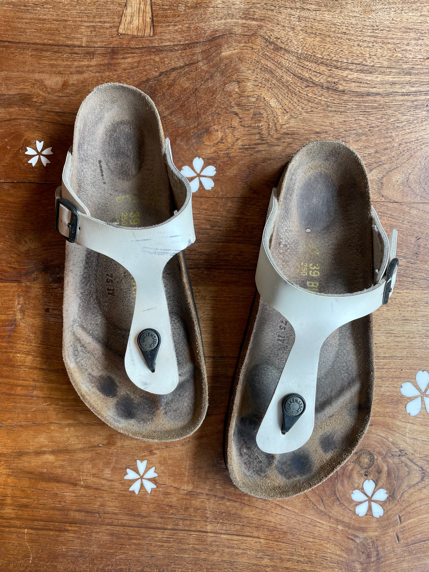 birkenstock white pearl gizeh sandals