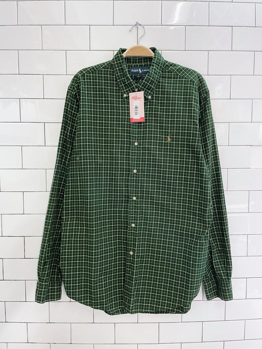 ralph lauren custom fit green windowpane shirt