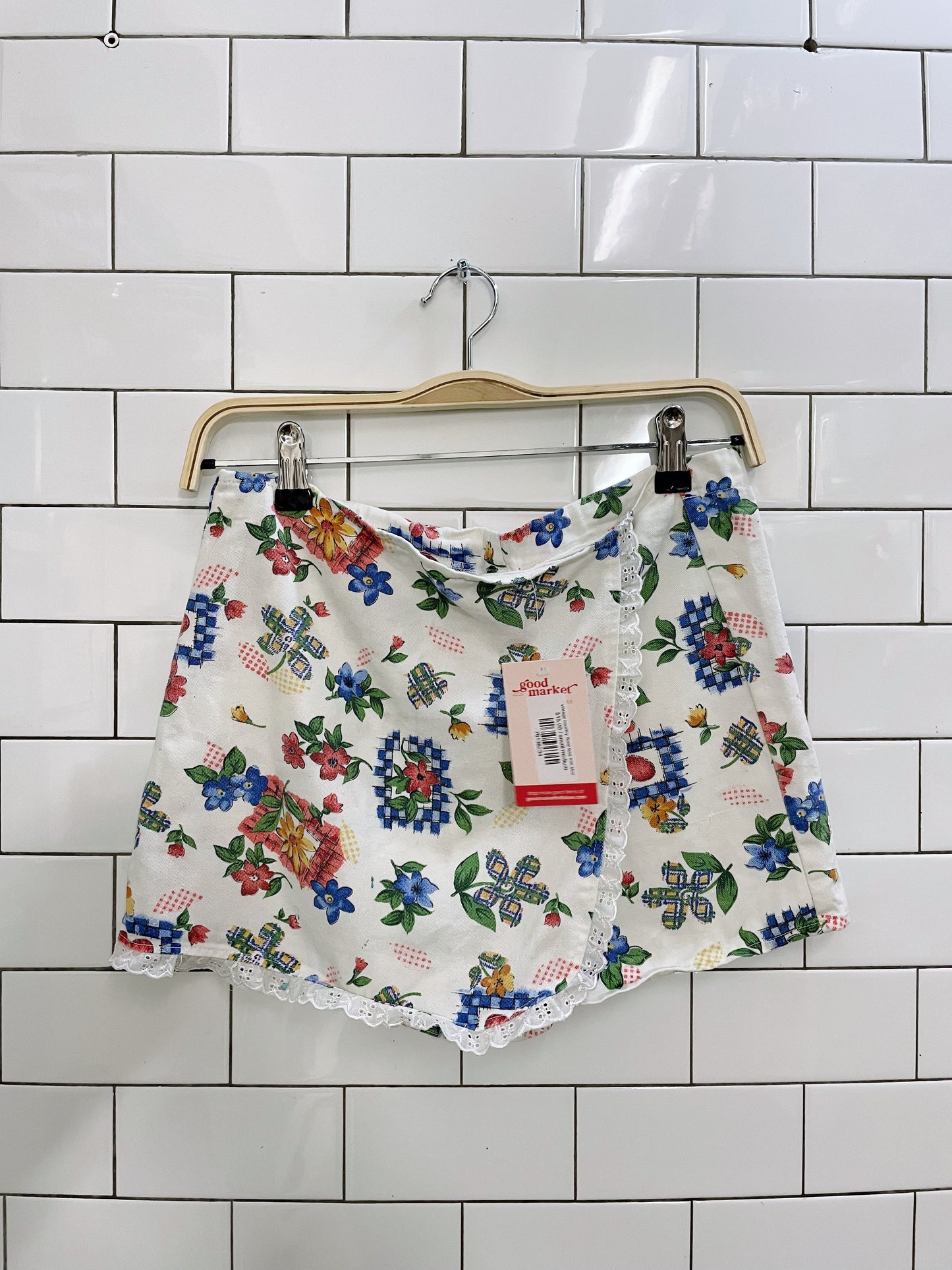 vintage country floral lace trim skort