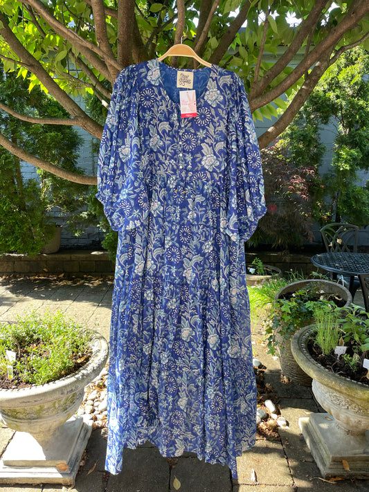 river goddess tiered floral maxi dress