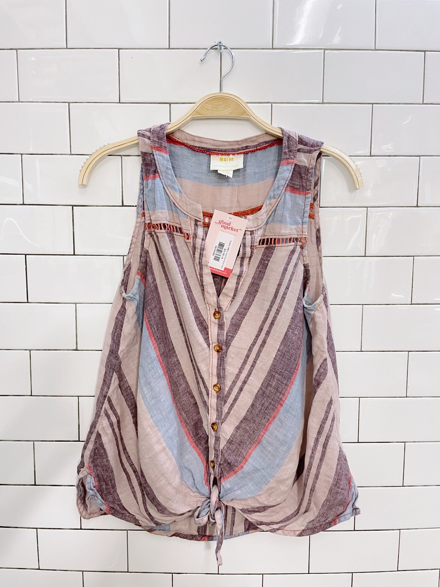 maeve 100% linen tie front tank