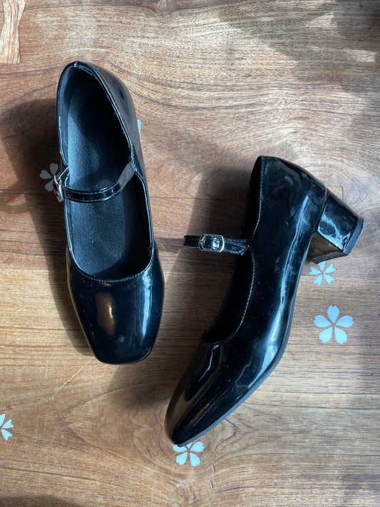 patent mary jane heeled loafers