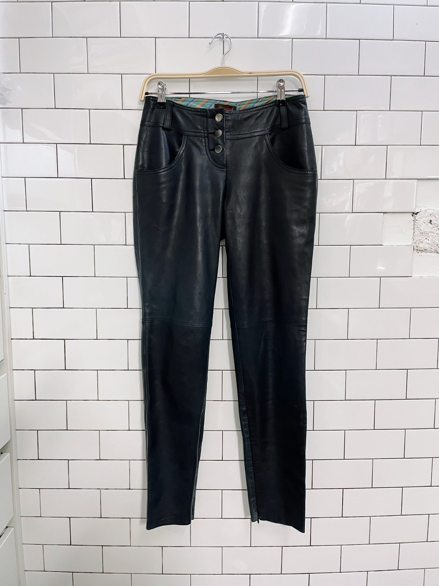 danier blue butter leather button fly pants