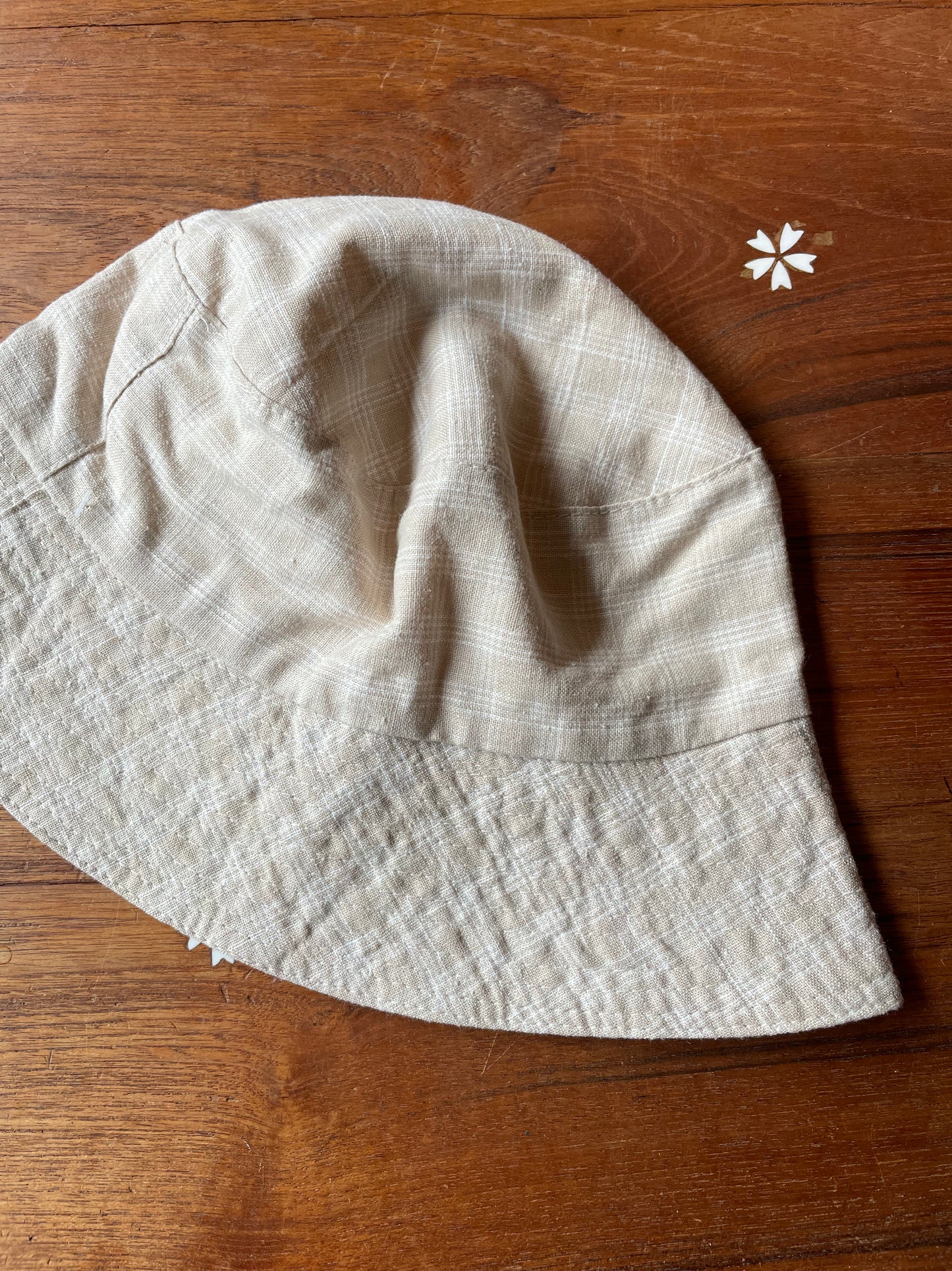 linen-blend crosshatch neutrals bucket hat