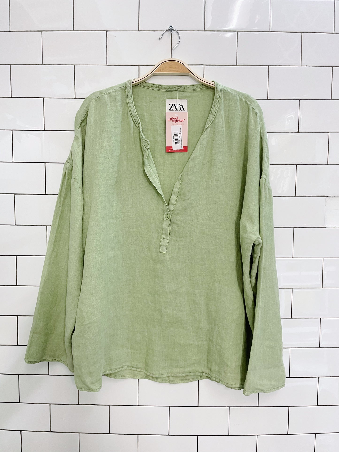 zara light green long sleeve linen shirt