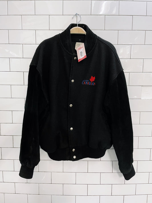 vintage molson canadian wool suede bomber jacket