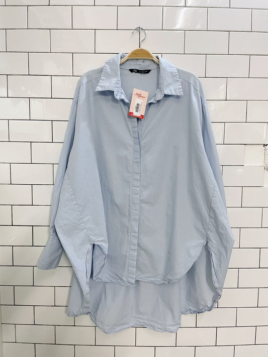 zara blue oversized button down shirt