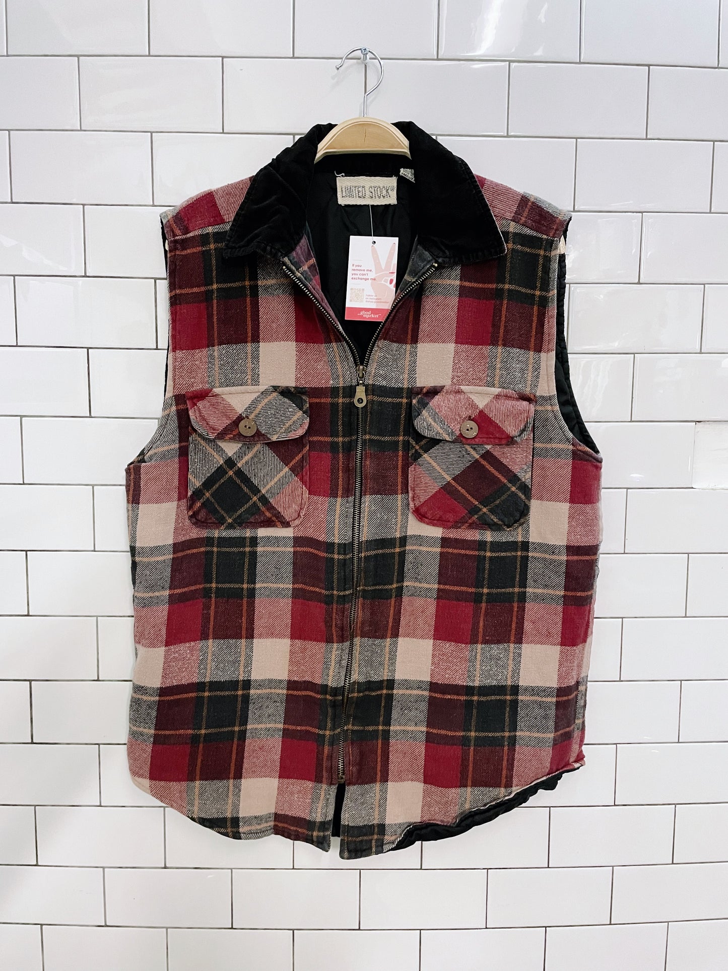 vintage limited stock flannel quilted chore vest