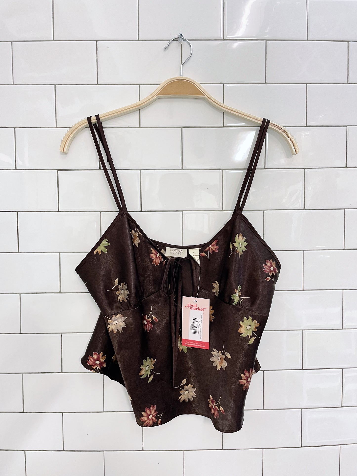 vintage 00s la senza floral satin crop tank