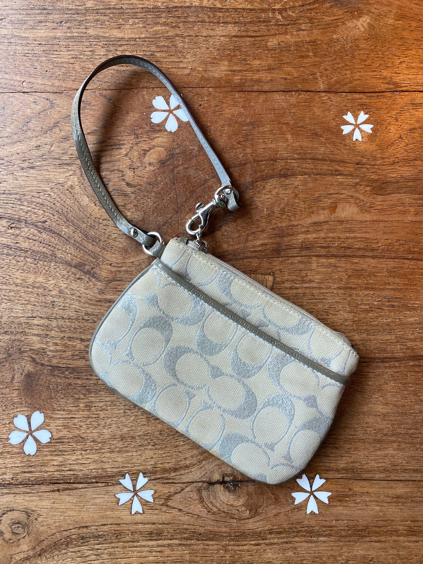 coach silver c monogram wristlet