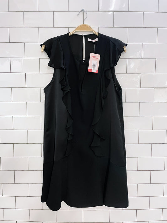parker silk ruffle little black dress