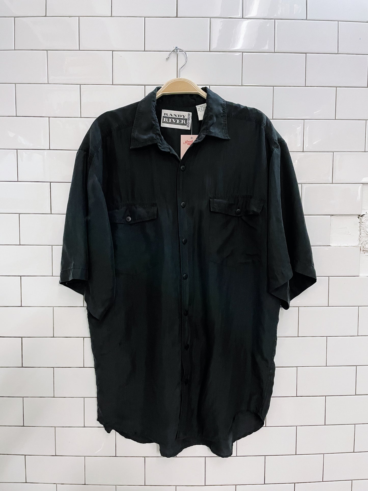 vintage randy river black ss silk shirt