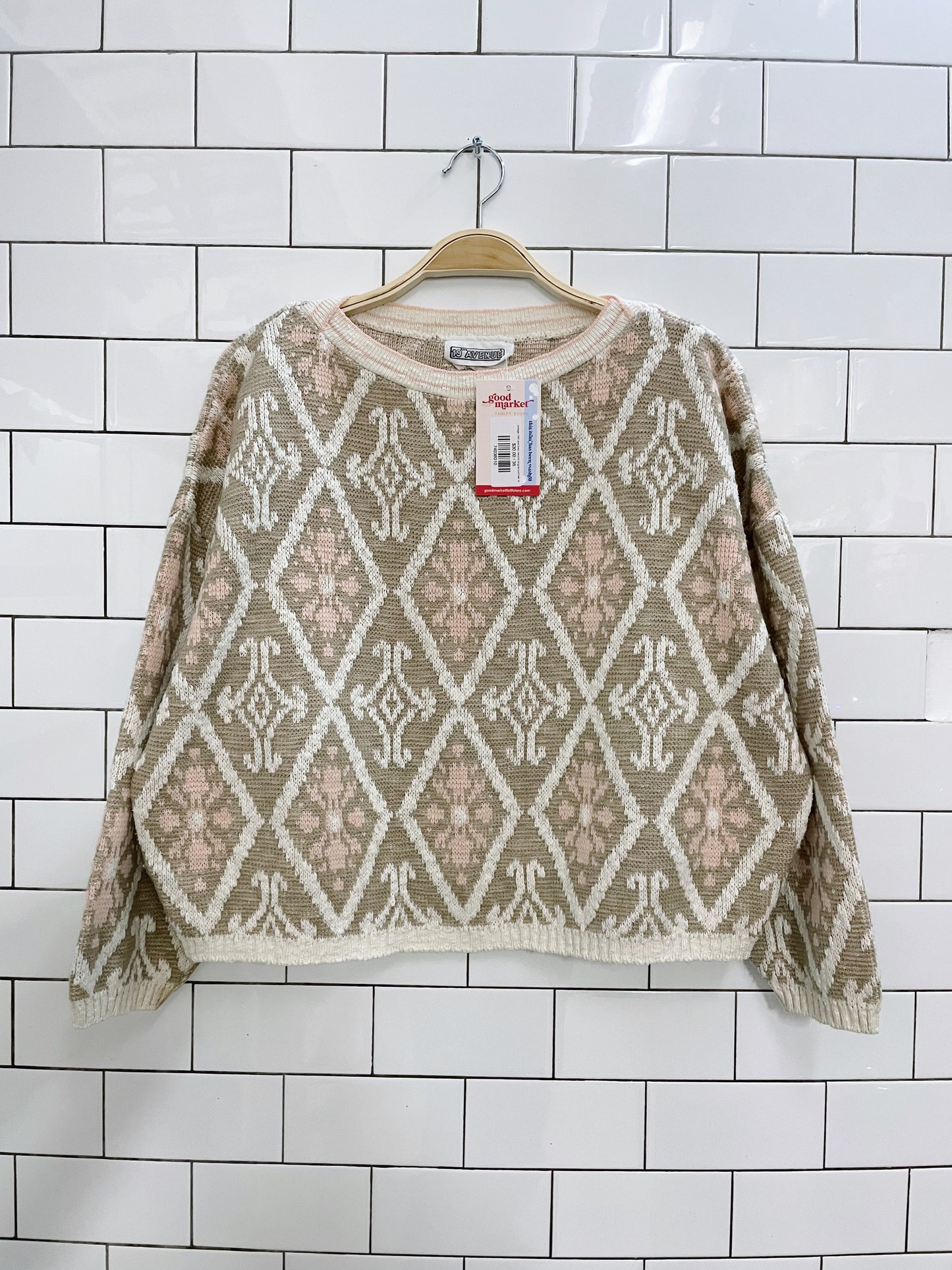 vintage 19th ave boxy neutral argyle summer knit
