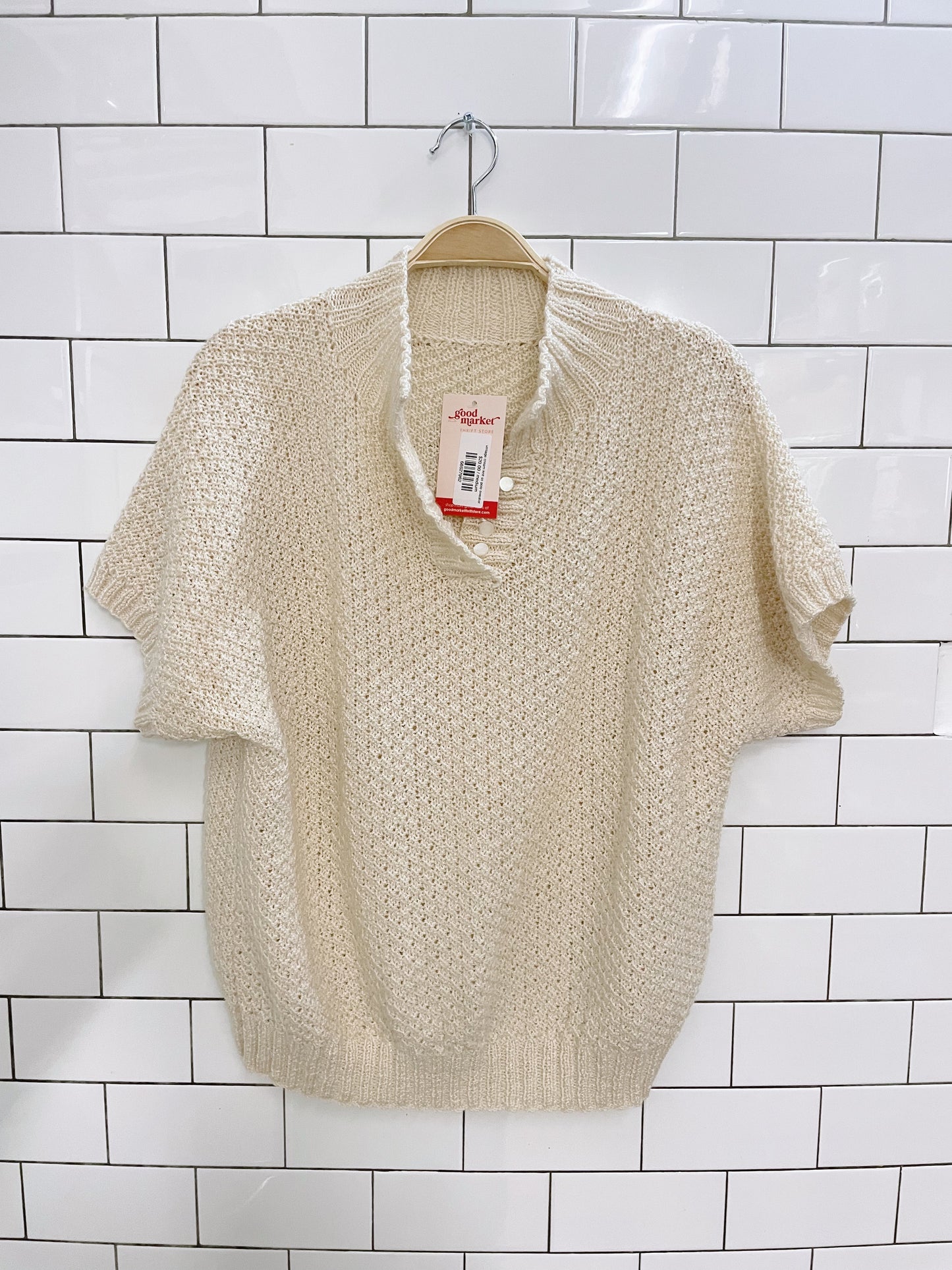 vintage cream knit ss polo sweater