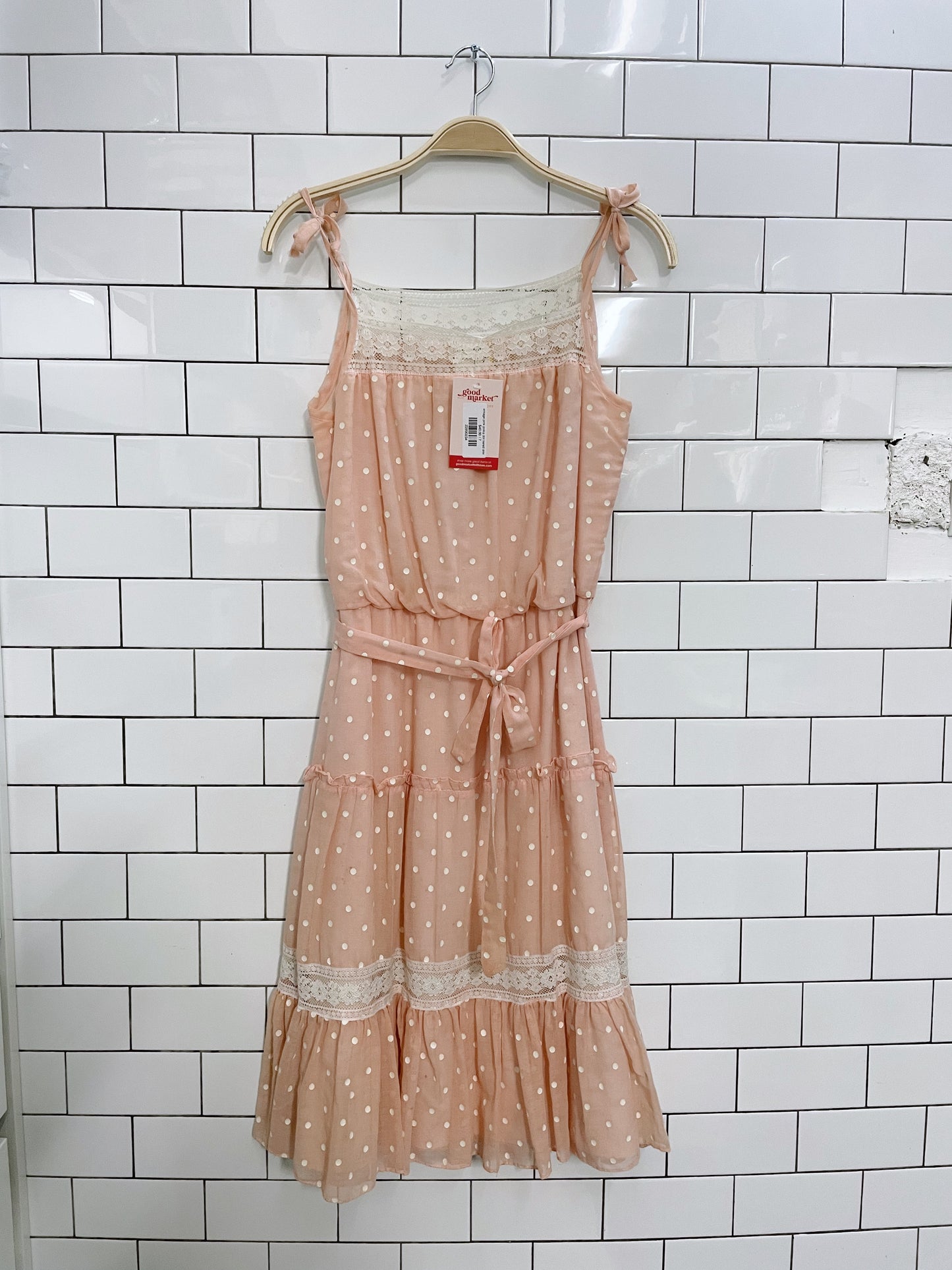 vintage pink polka dot tiered dress